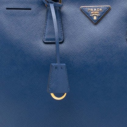Second hand Prada Galleria Large Saffiano Lux Leather Tote Handbag Blue - Tabita Bags