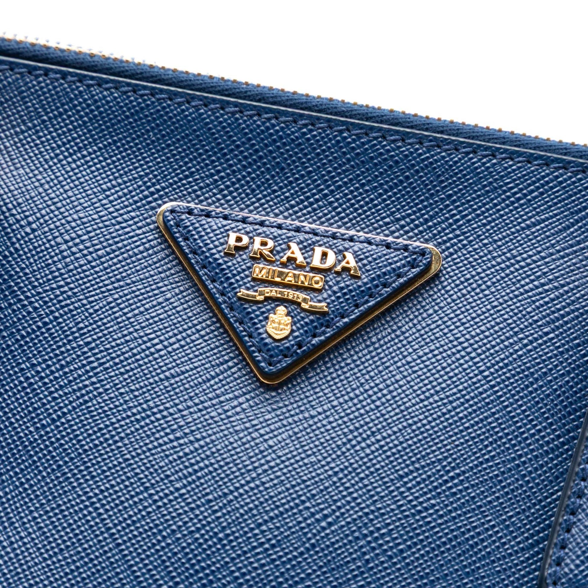 Second hand Prada Galleria Large Saffiano Lux Leather Tote Handbag Blue - Tabita Bags