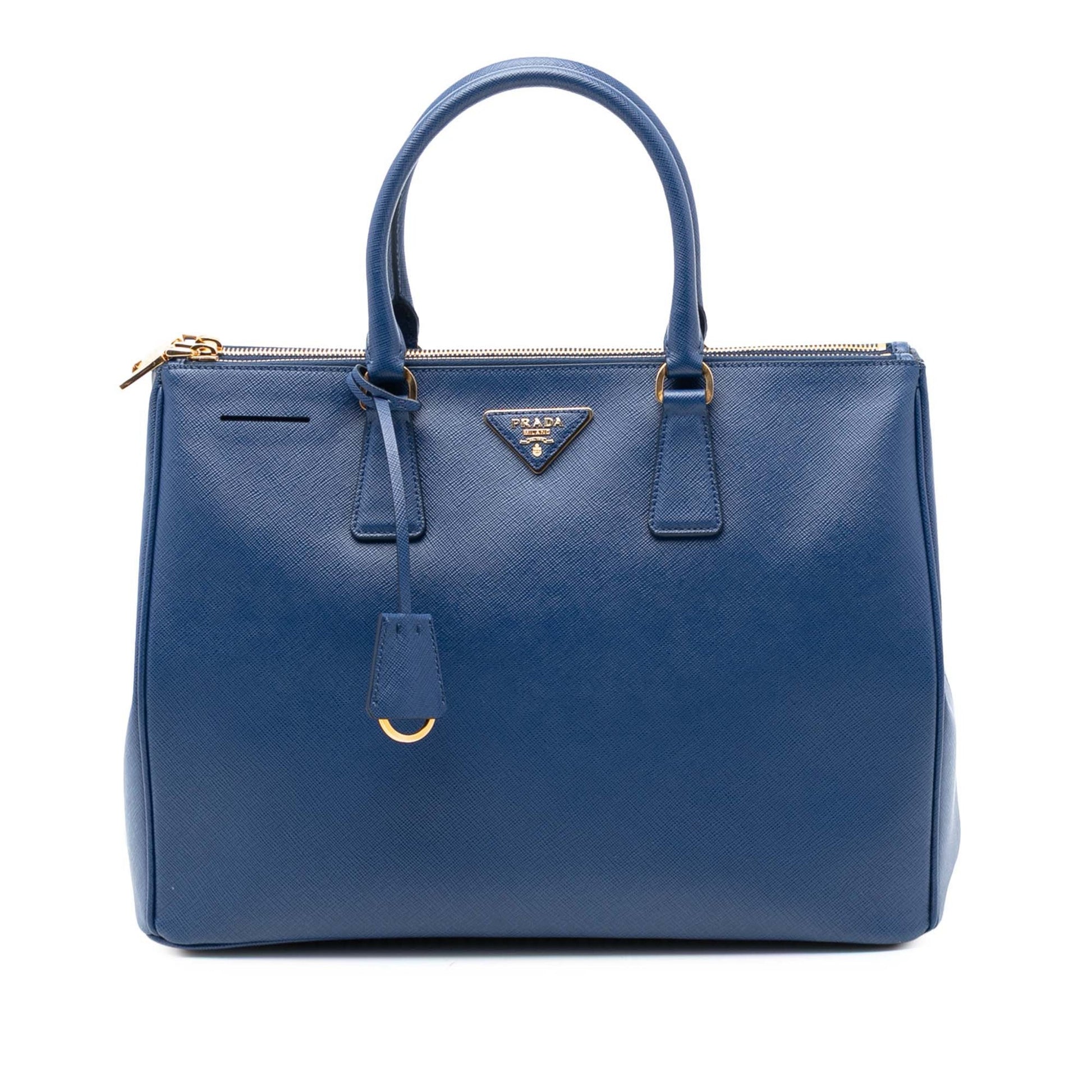 Second hand Prada Galleria Large Saffiano Lux Leather Tote Handbag Blue - Tabita Bags