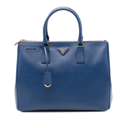 Second hand Prada Galleria Large Saffiano Lux Leather Tote Handbag Blue - Tabita Bags