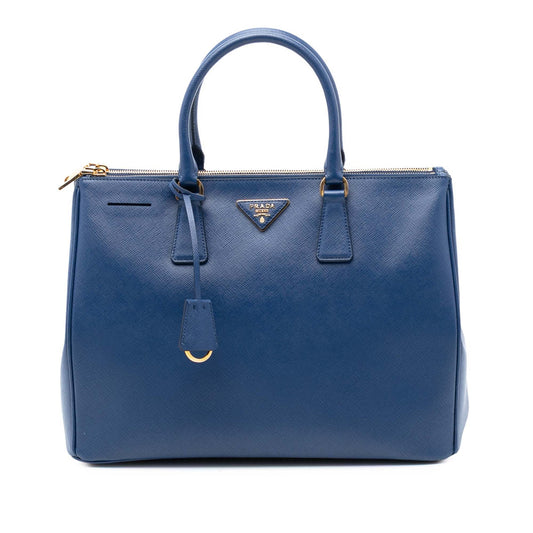 Second hand Prada Galleria Large Saffiano Lux Leather Tote Handbag Blue - Tabita Bags