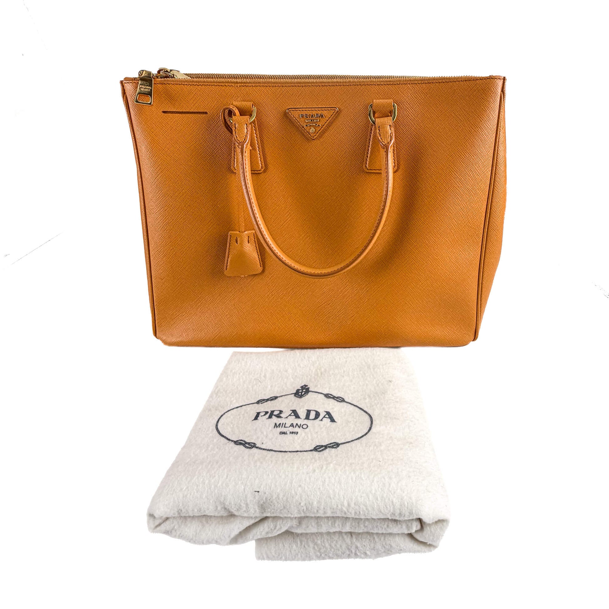 Second hand Prada Galleria Large Saffiano Lux Leather Tote Handbag Mustard - Tabita Bags