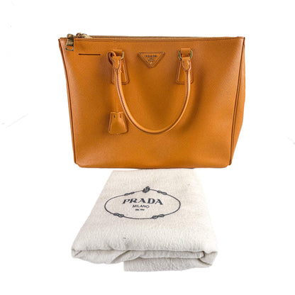 Second hand Prada Galleria Large Saffiano Lux Leather Tote Handbag Mustard - Tabita Bags