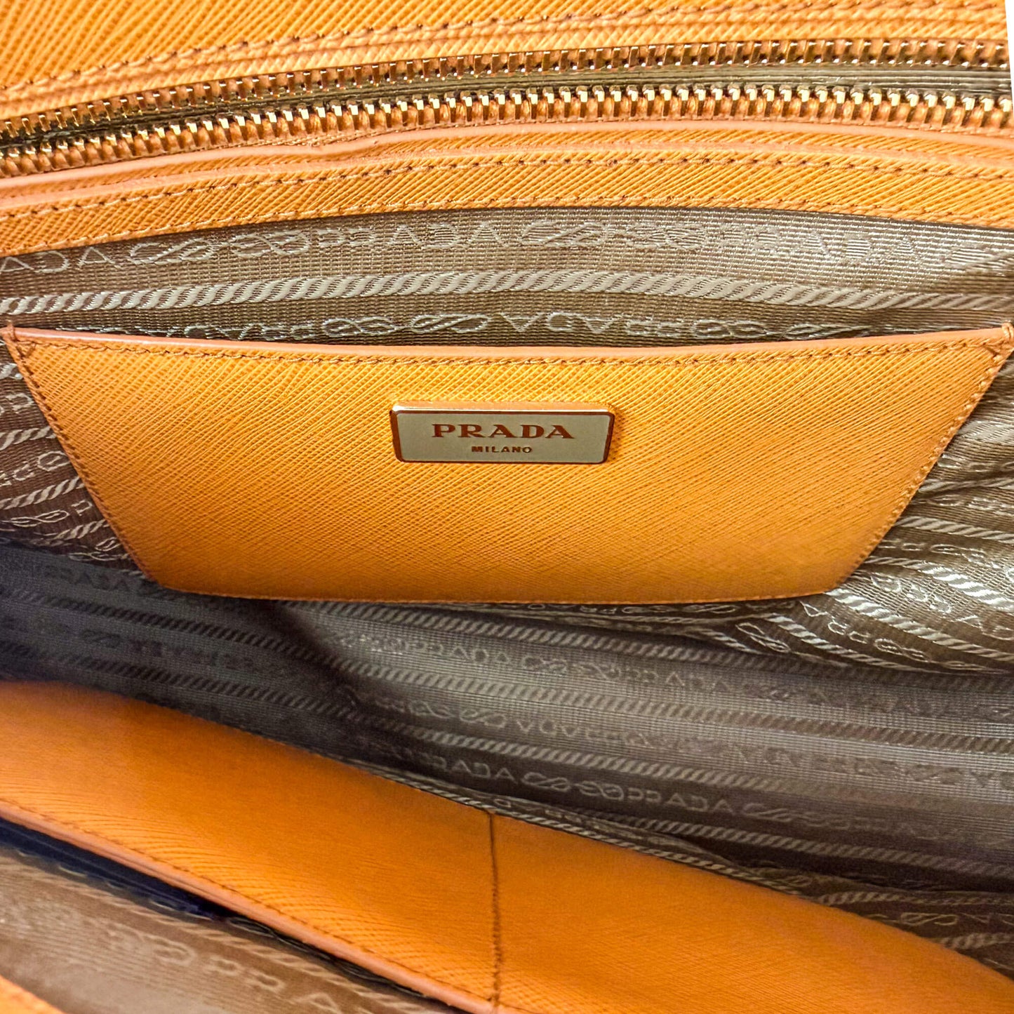 Second hand Prada Galleria Large Saffiano Lux Leather Tote Handbag Mustard - Tabita Bags