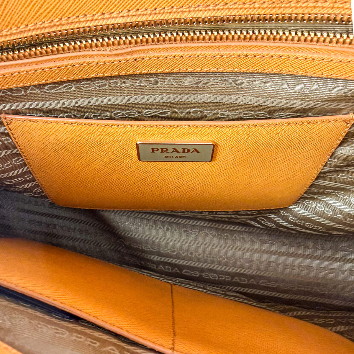 Second hand Prada Galleria Large Saffiano Lux Leather Tote Handbag Mustard - Tabita Bags
