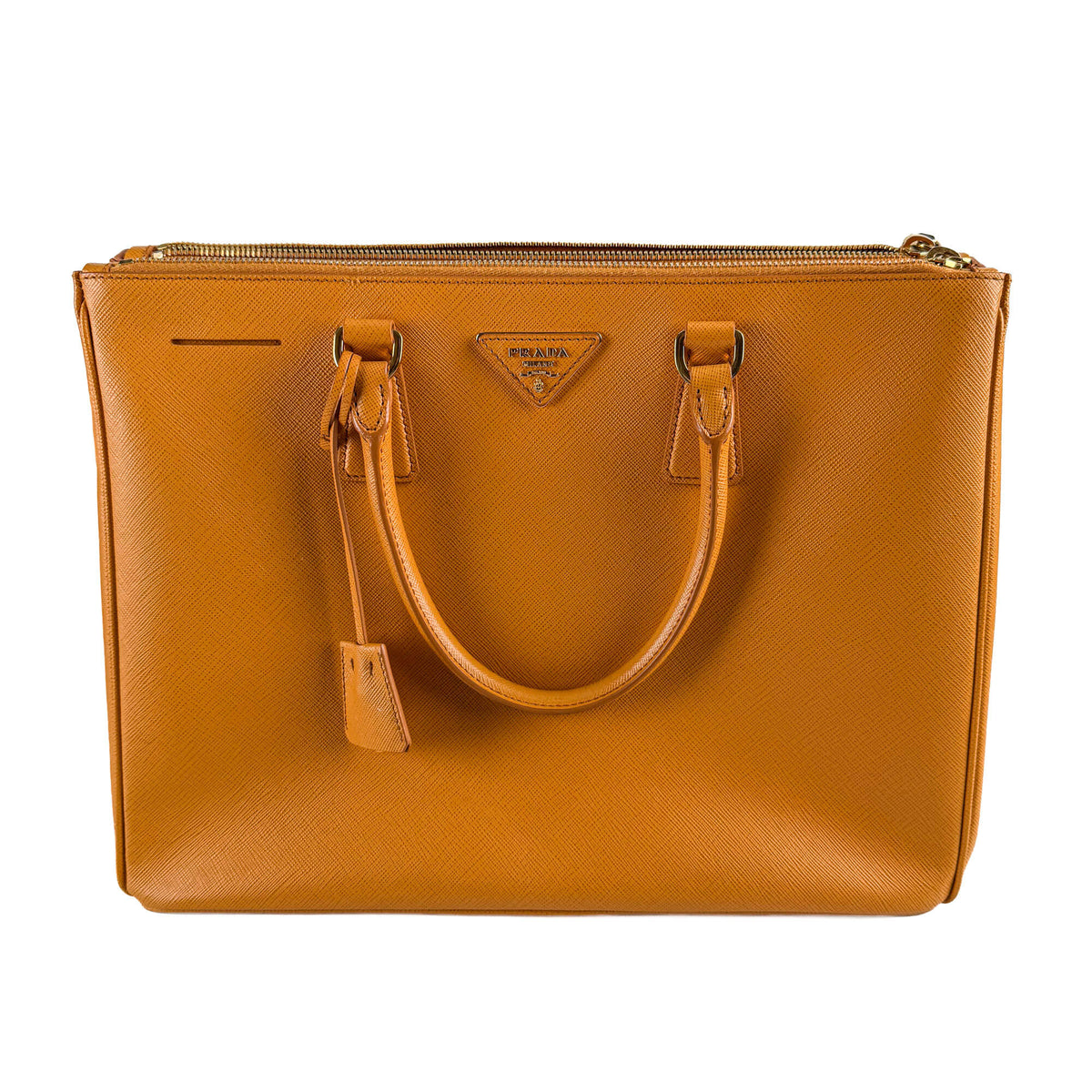 Second hand Prada Galleria Large Saffiano Lux Leather Tote Handbag Mustard - Tabita Bags