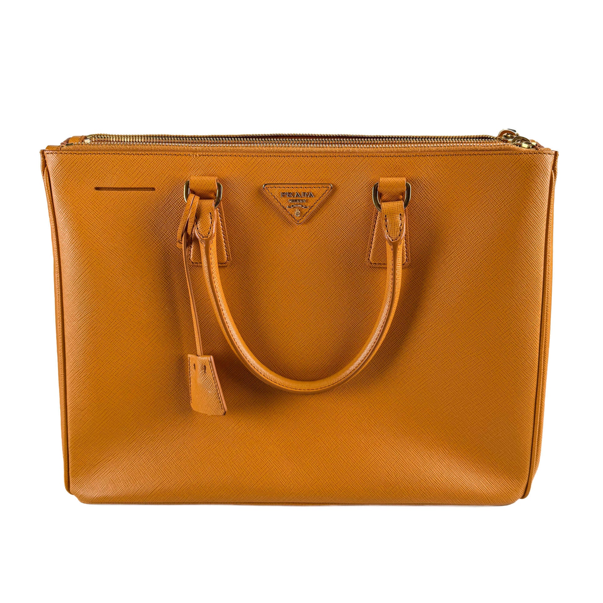 Second hand Prada Galleria Large Saffiano Lux Leather Tote Handbag Mustard - Tabita Bags