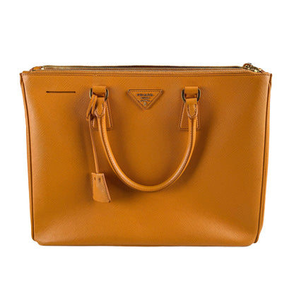 Second hand Prada Galleria Large Saffiano Lux Leather Tote Handbag Mustard - Tabita Bags