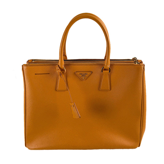 Second hand Prada Galleria Large Saffiano Lux Leather Tote Handbag Mustard - Tabita Bags