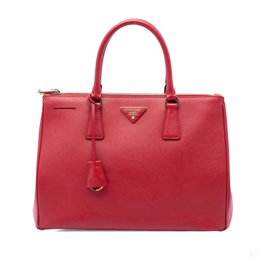 Second hand Prada Galleria Large Saffiano Lux Leather Tote Handbag Red - Tabita Bags