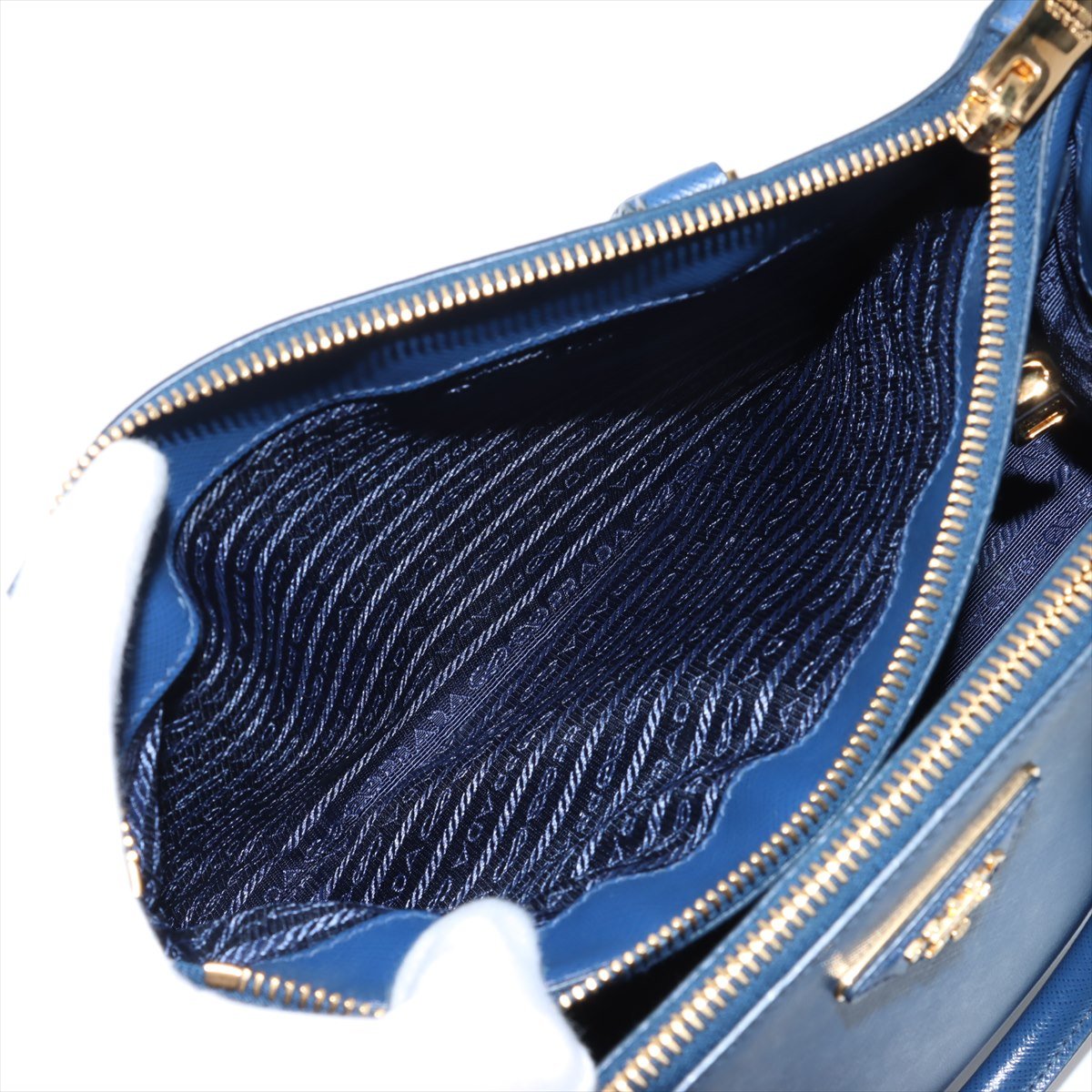 Second hand Prada Galleria Medium Saffiano Leather Tote Handbag Blue - Tabita Bags