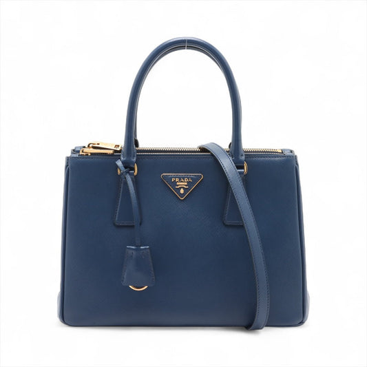 Second hand Prada Galleria Medium Saffiano Leather Tote Handbag Blue - Tabita Bags