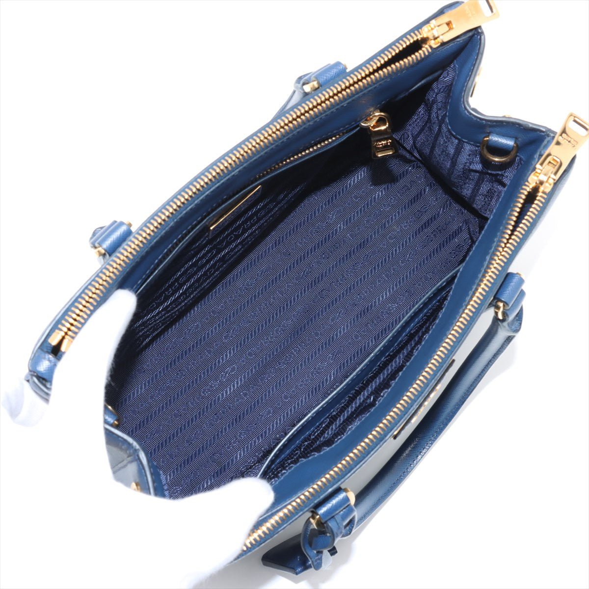 Second hand Prada Galleria Medium Saffiano Leather Tote Handbag Blue - Tabita Bags