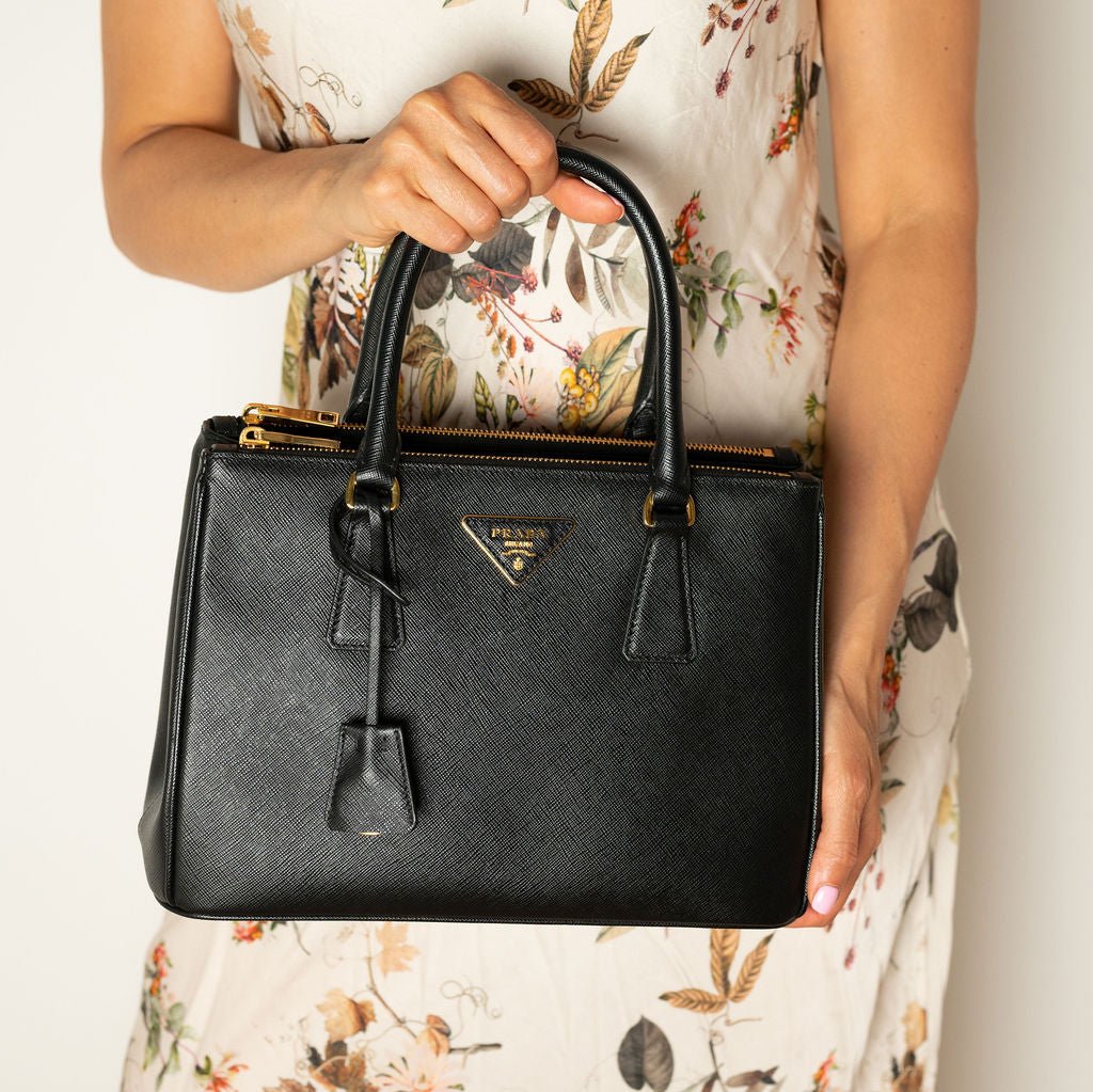 Second hand Prada Galleria Medium Saffiano Lux Leather 3 - Ways Tote Handbag Black - Tabita Bags