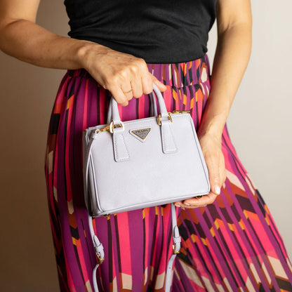 Second hand Prada Galleria Mini Saffiano Leather Handbag Purple - Tabita Bags