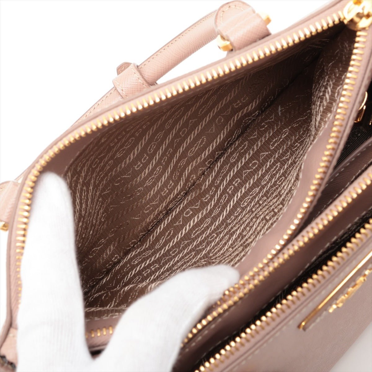 Second hand Prada Galleria Small Saffiano Lux Leather 2 - Ways Handbag Beige Pink - Tabita Bags