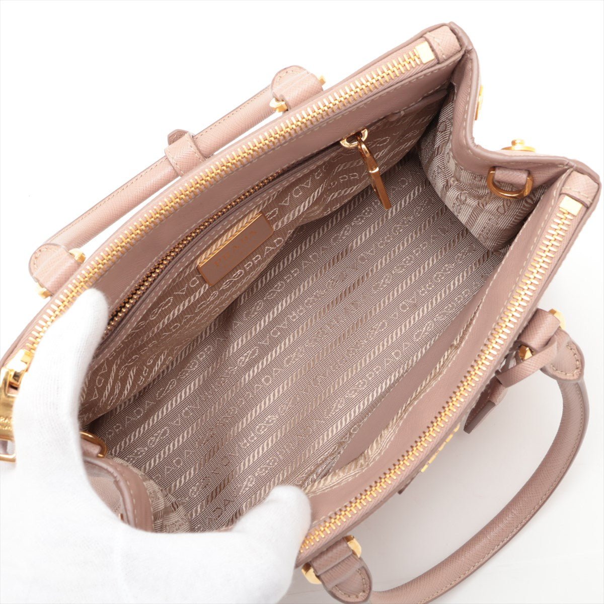 Second hand Prada Galleria Small Saffiano Lux Leather 2 - Ways Handbag Beige Pink - Tabita Bags