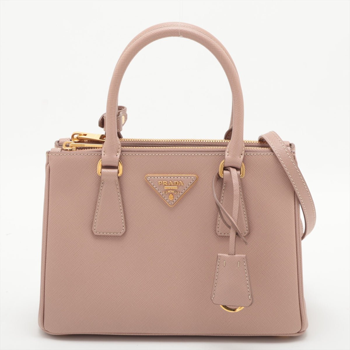 Second hand Prada Galleria Small Saffiano Lux Leather 2 - Ways Handbag Beige Pink - Tabita Bags