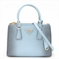 Second hand Prada Galleria Small Saffiano Lux Leather Handbag Blue - Tabita Bags