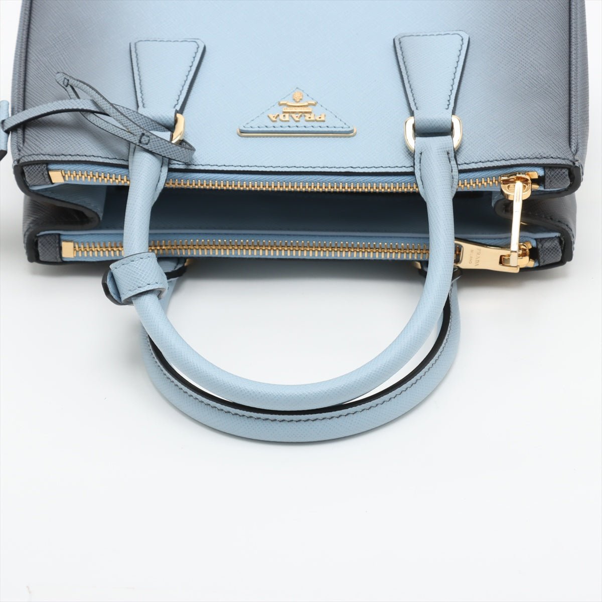 Second hand Prada Galleria Small Saffiano Lux Leather Handbag Blue - Tabita Bags