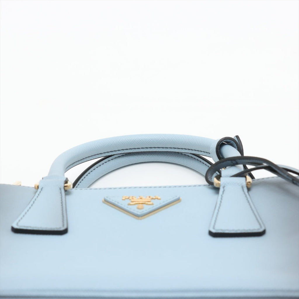 Second hand Prada Galleria Small Saffiano Lux Leather Handbag Blue - Tabita Bags