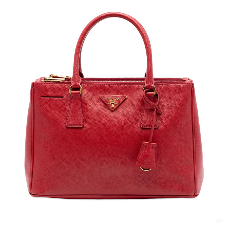 Second hand Prada Galleria Small Saffiano Lux Leather Handbag Red - Tabita Bags
