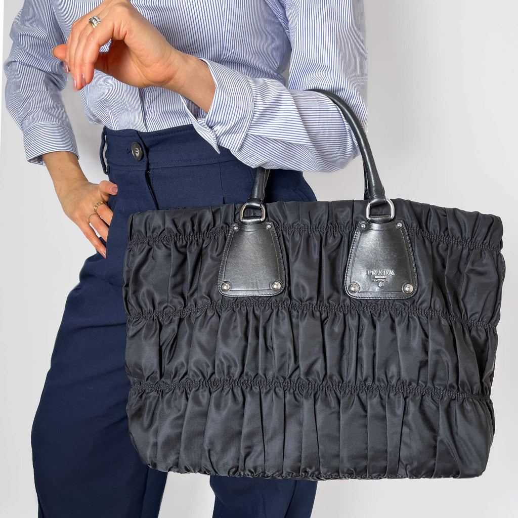 Second hand Prada Gaufre Econyl Nylon Tote Handbag Black - Tabita Bags