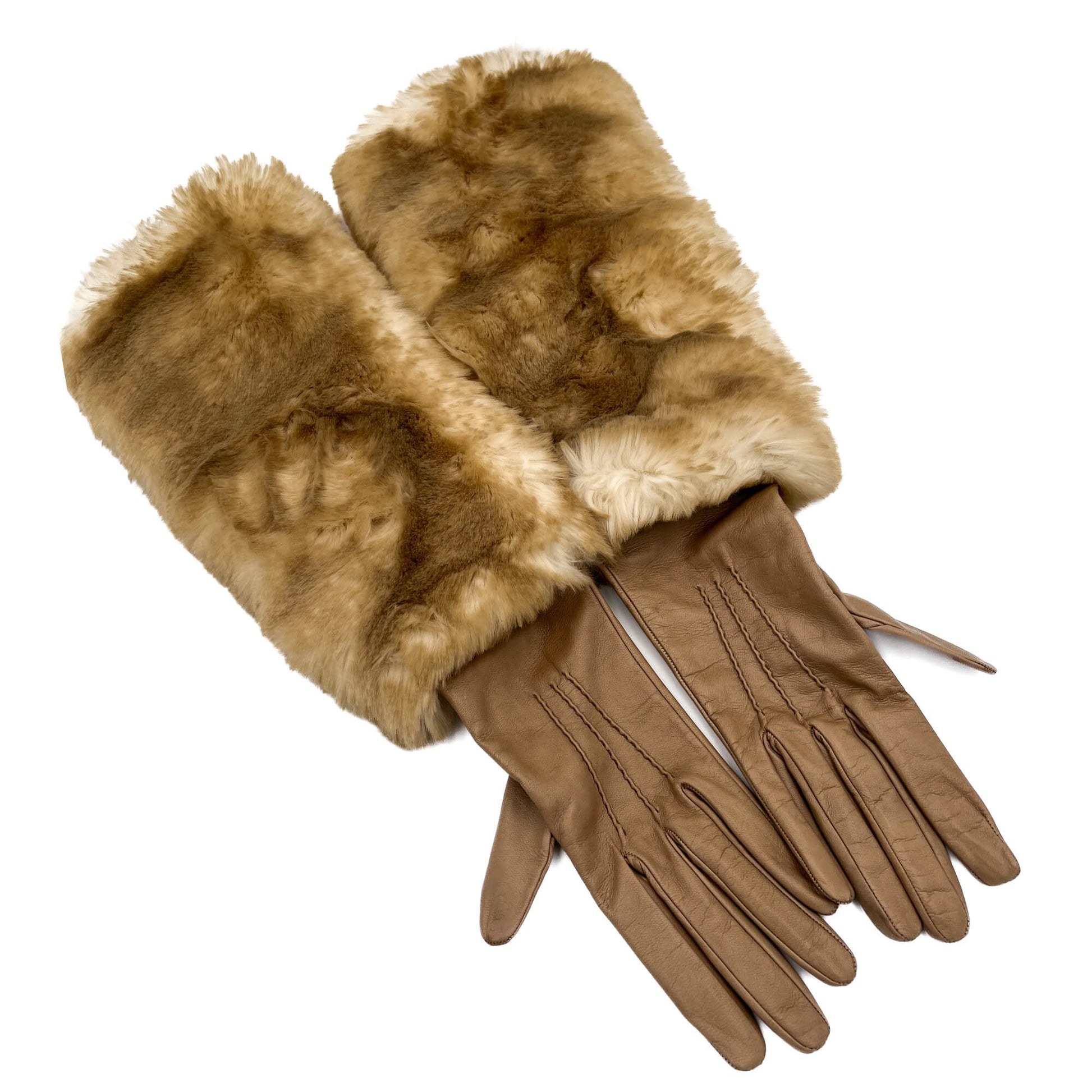 Prada Handschuh aus Leder und Pelz Beige