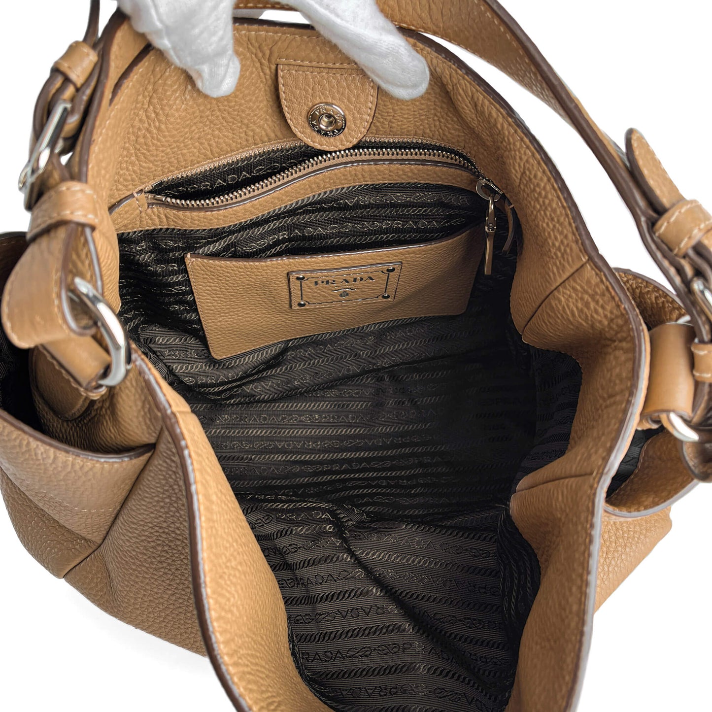 Second hand Prada Hobo Daino Leather Shoulder Bag Beige - Tabita Bags