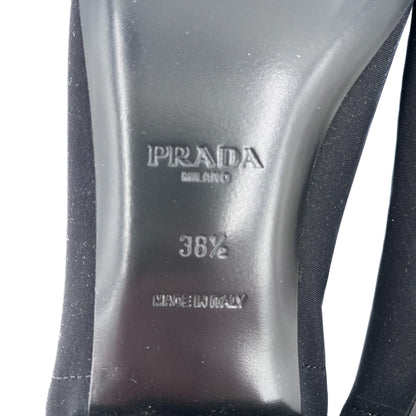 Second hand Prada Logo Plaque Ballerina Satin & Leather Shoes 38.5 Black - Tabita Bags