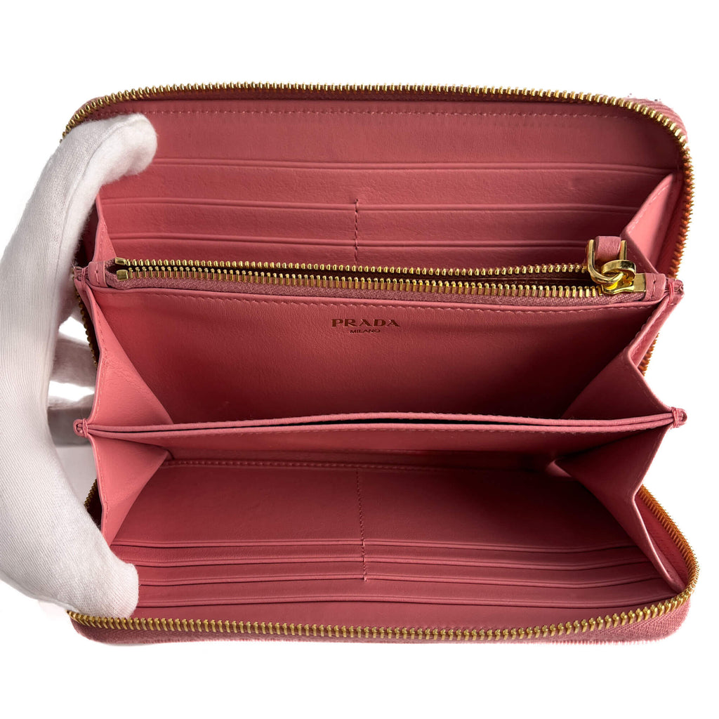 Second hand Prada Long Zip Around Wallet Leather Pink - Tabita Bags