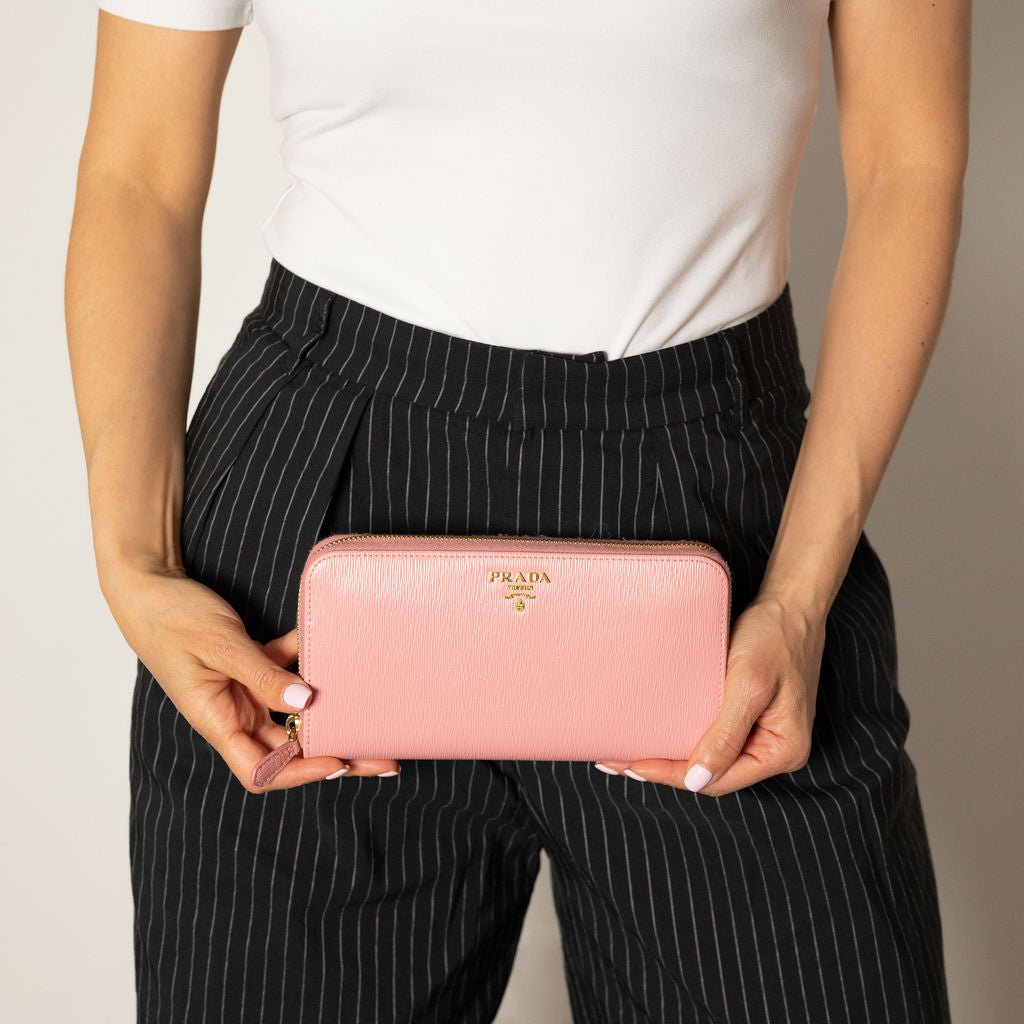 Second hand Prada Long Zip Around Wallet Leather Pink - Tabita Bags