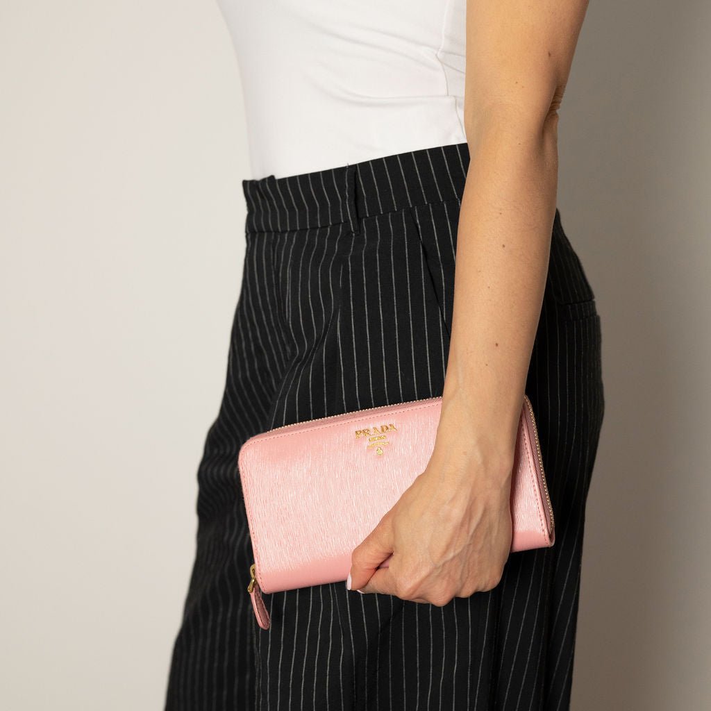 Second hand Prada Long Zip Around Wallet Leather Pink - Tabita Bags