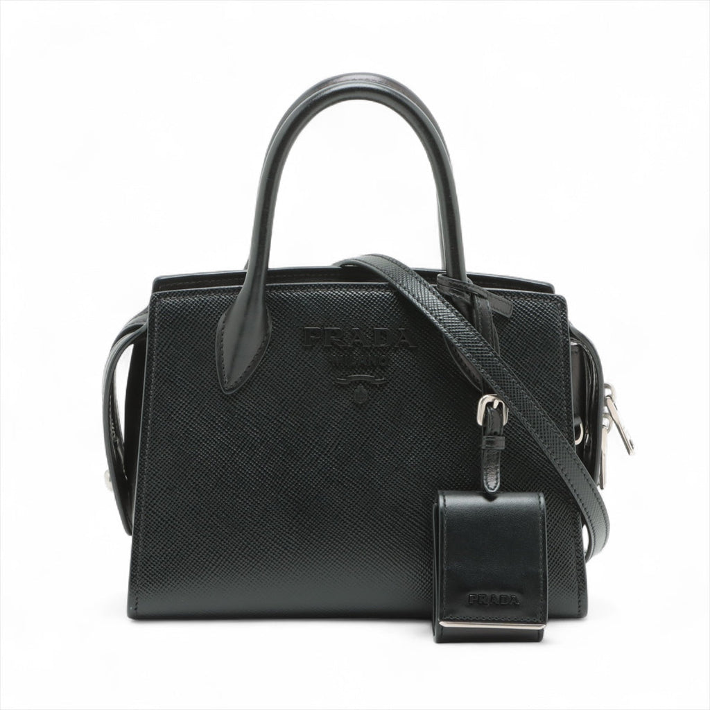 Second hand Prada Monochrome Mini Saffiano Leather Tote Handbag Black - Tabita Bags