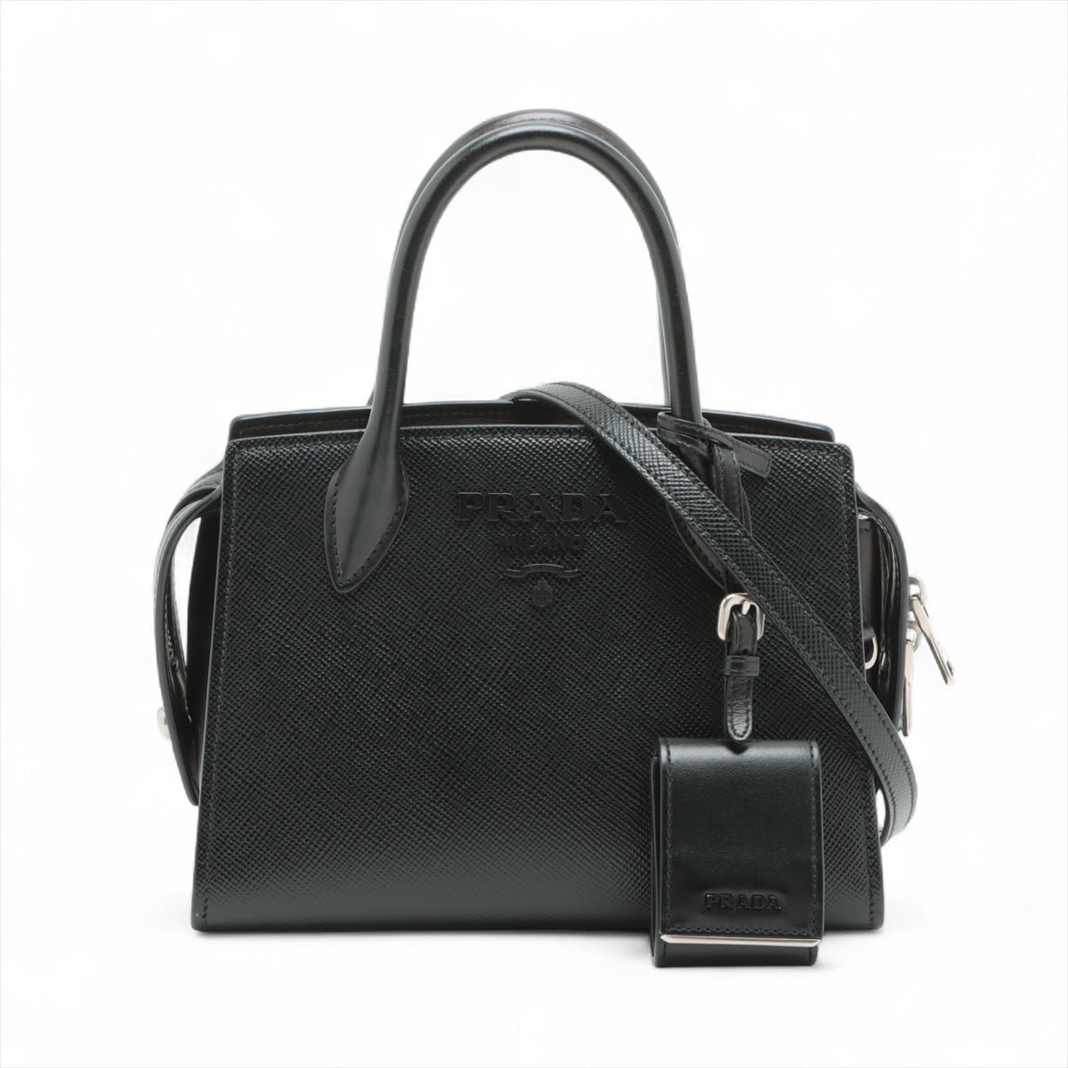 Second hand Prada Monochrome Mini Saffiano Leather Tote Handbag Black - Tabita Bags