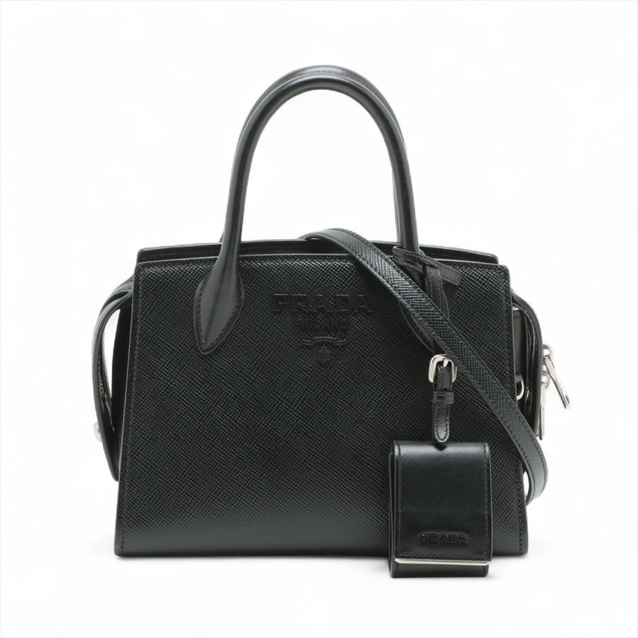 Second hand Prada Monochrome Mini Saffiano Leather Tote Handbag Black - Tabita Bags