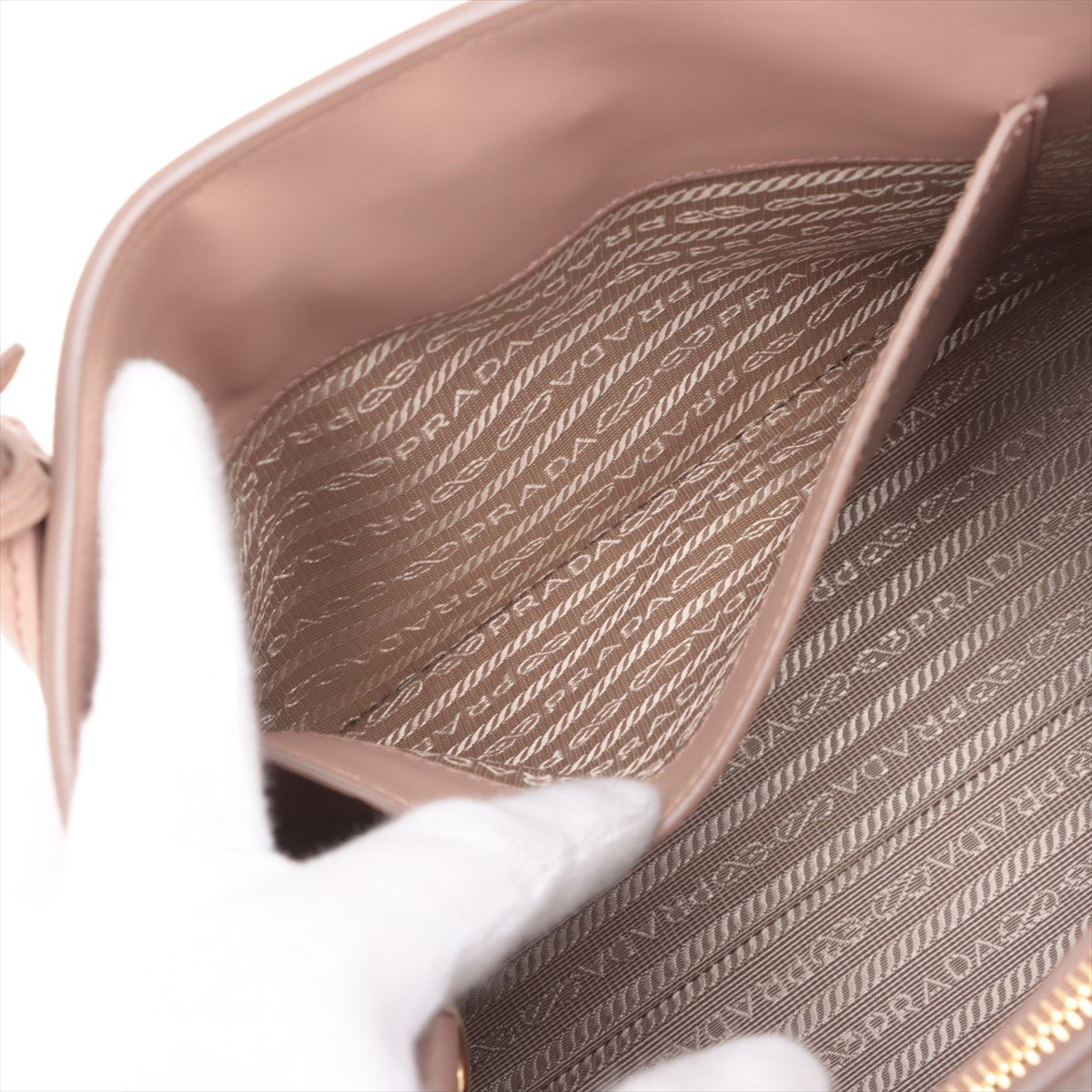 Second hand Prada Monochrome Saffiano Leather Tote Handbag Beige Pink - Tabita Bags