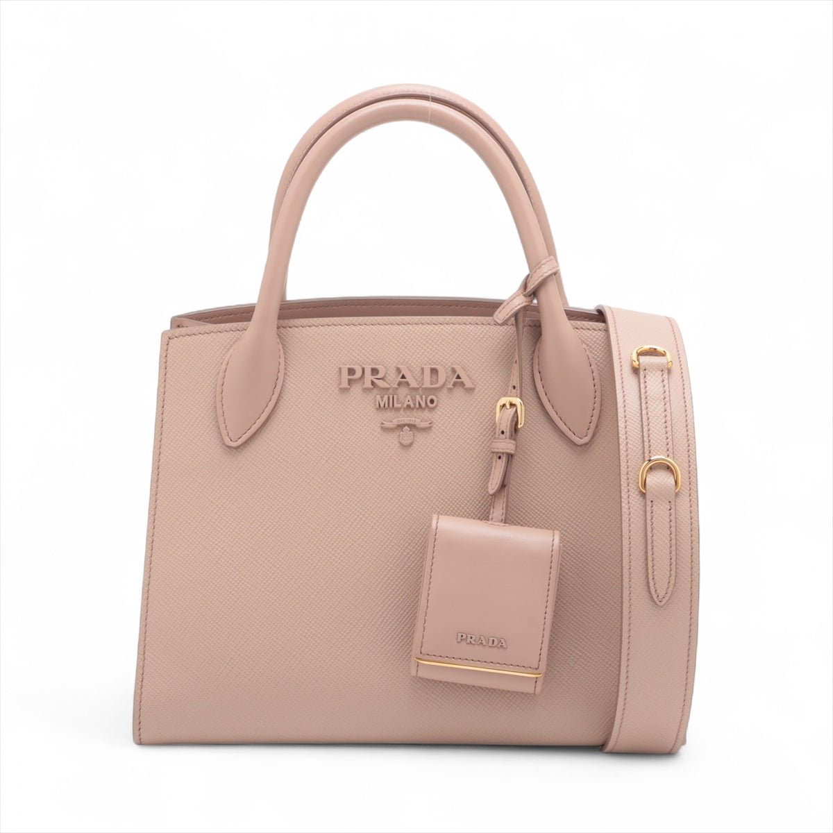 Second hand Prada Monochrome Saffiano Leather Tote Handbag Beige Pink - Tabita Bags
