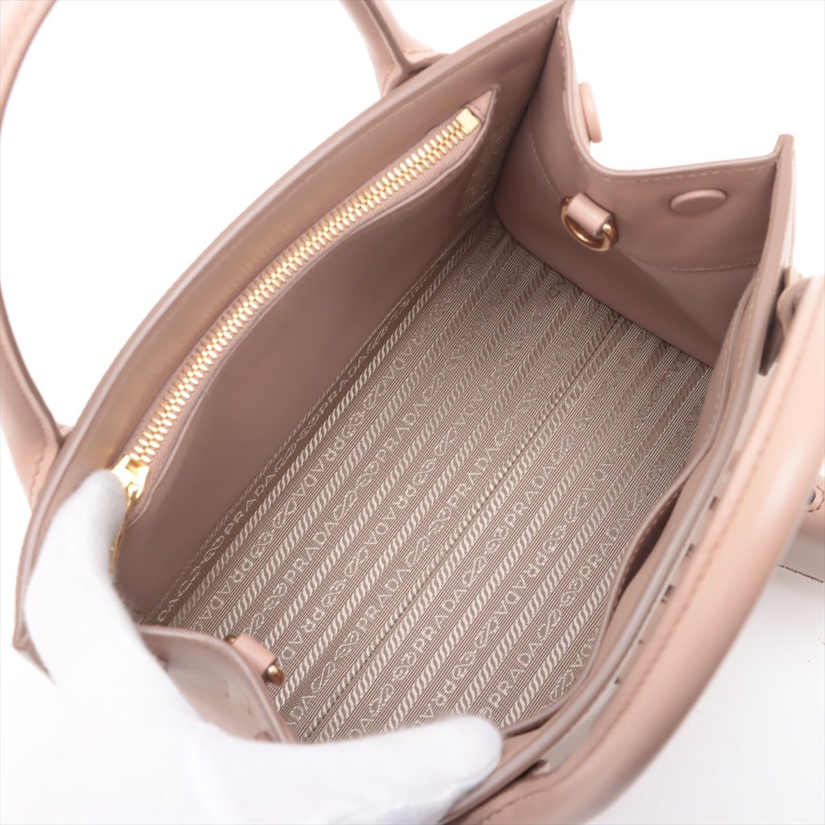 Second hand Prada Monochrome Saffiano Leather Tote Handbag Beige Pink - Tabita Bags