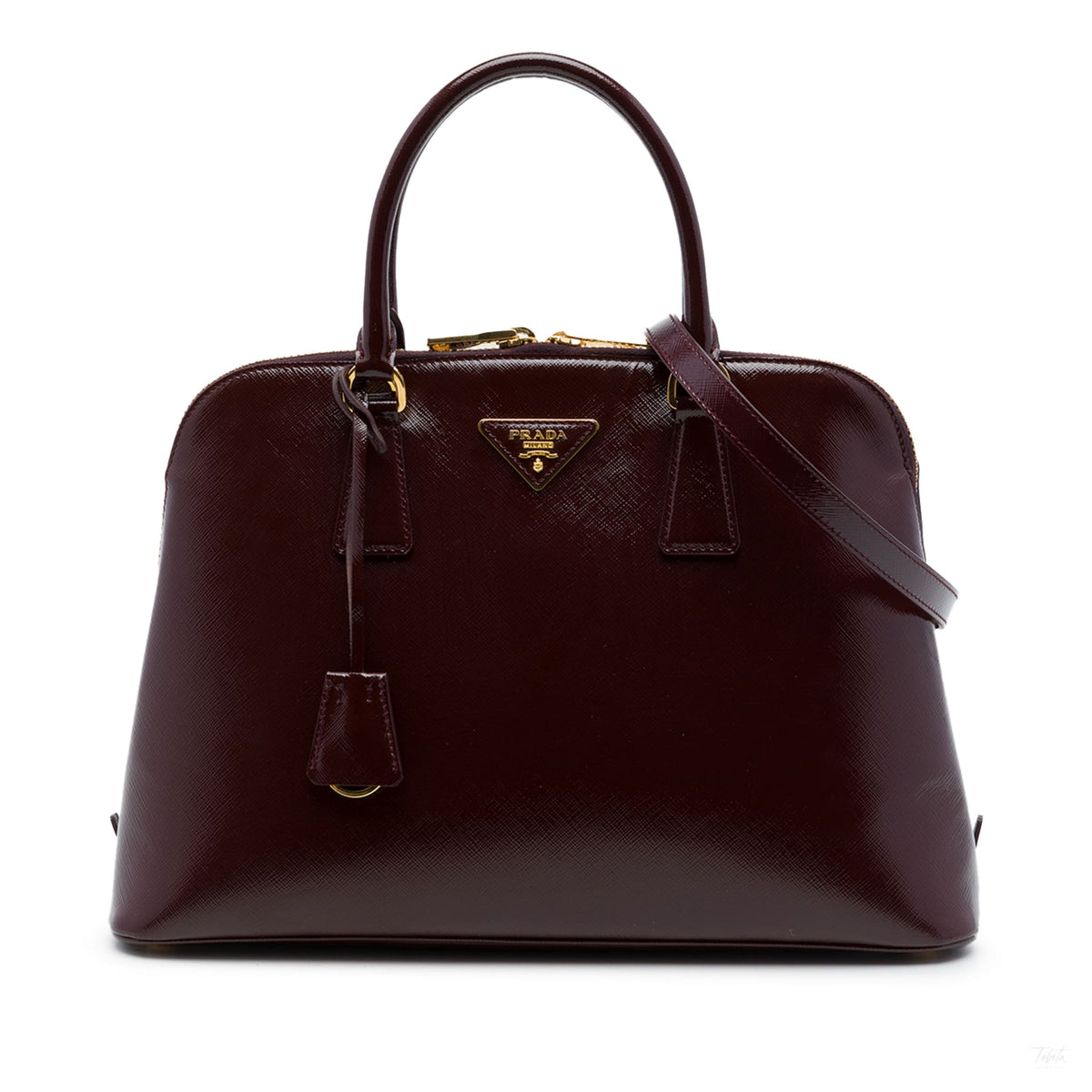 Second hand Prada Promenade Large Saffiano Vernice Leather Satchel Handbag Red - Tabita Bags
