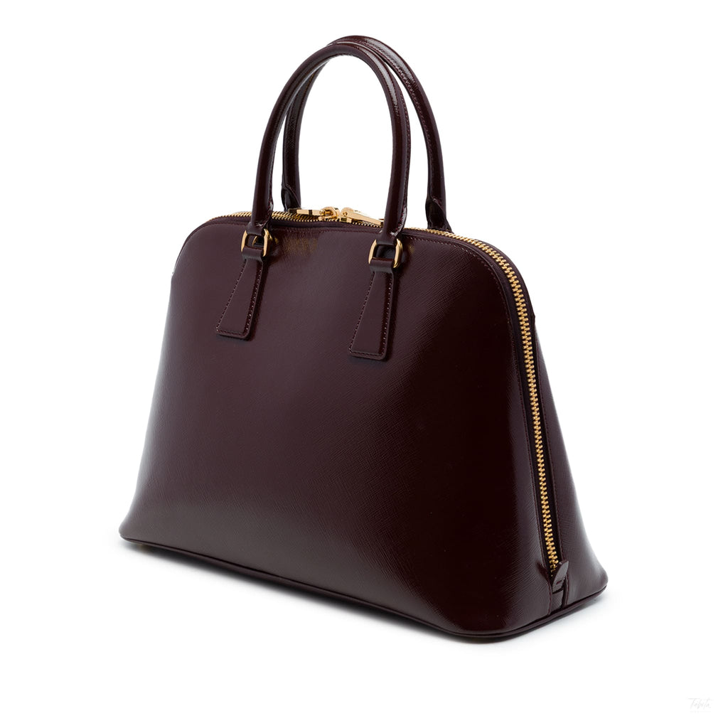 Second hand Prada Promenade Large Saffiano Vernice Leather Satchel Handbag Red - Tabita Bags