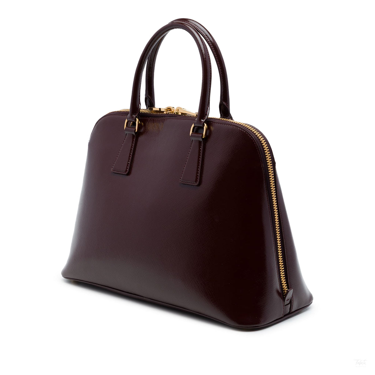 Second hand Prada Promenade Large Saffiano Vernice Leather Satchel Handbag Red - Tabita Bags