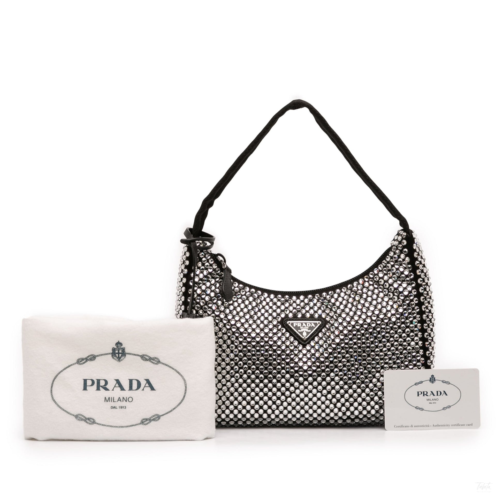 Second hand Prada Re - Edition 2000 Satin & Crystal Pouch Crossbody Black - Tabita Bags