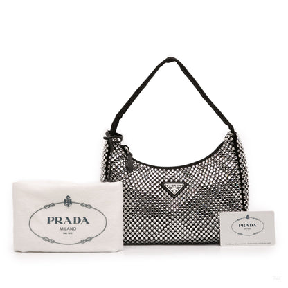Second hand Prada Re - Edition 2000 Satin & Crystal Pouch Crossbody Black - Tabita Bags