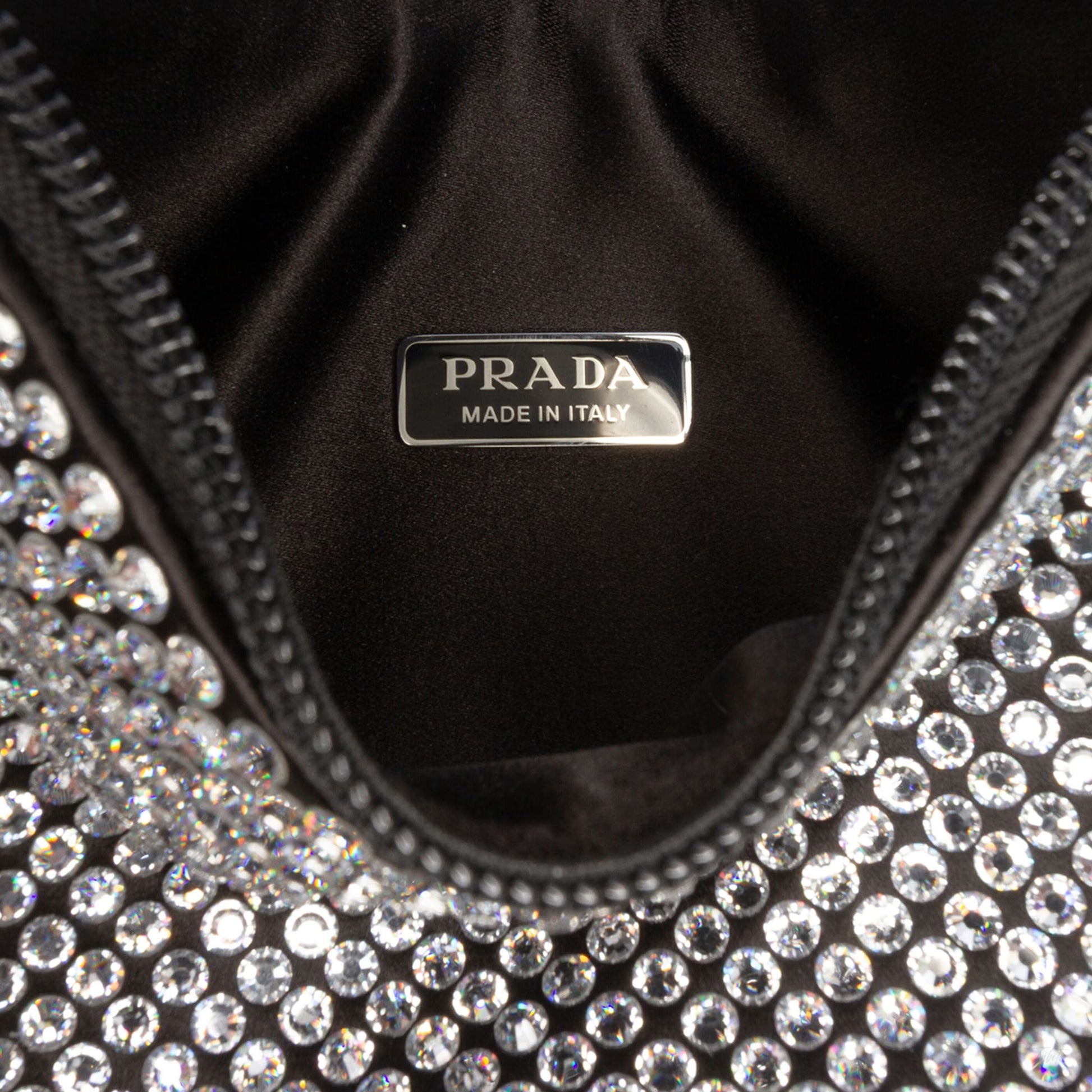 Second hand Prada Re - Edition 2000 Satin & Crystal Pouch Crossbody Black - Tabita Bags