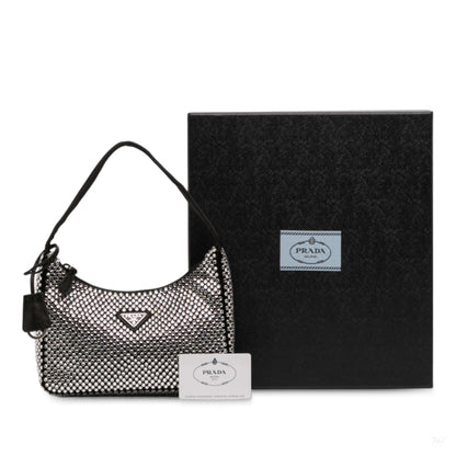 Second hand Prada Re - Edition 2000 Satin & Crystal Pouch Crossbody Black - Tabita Bags