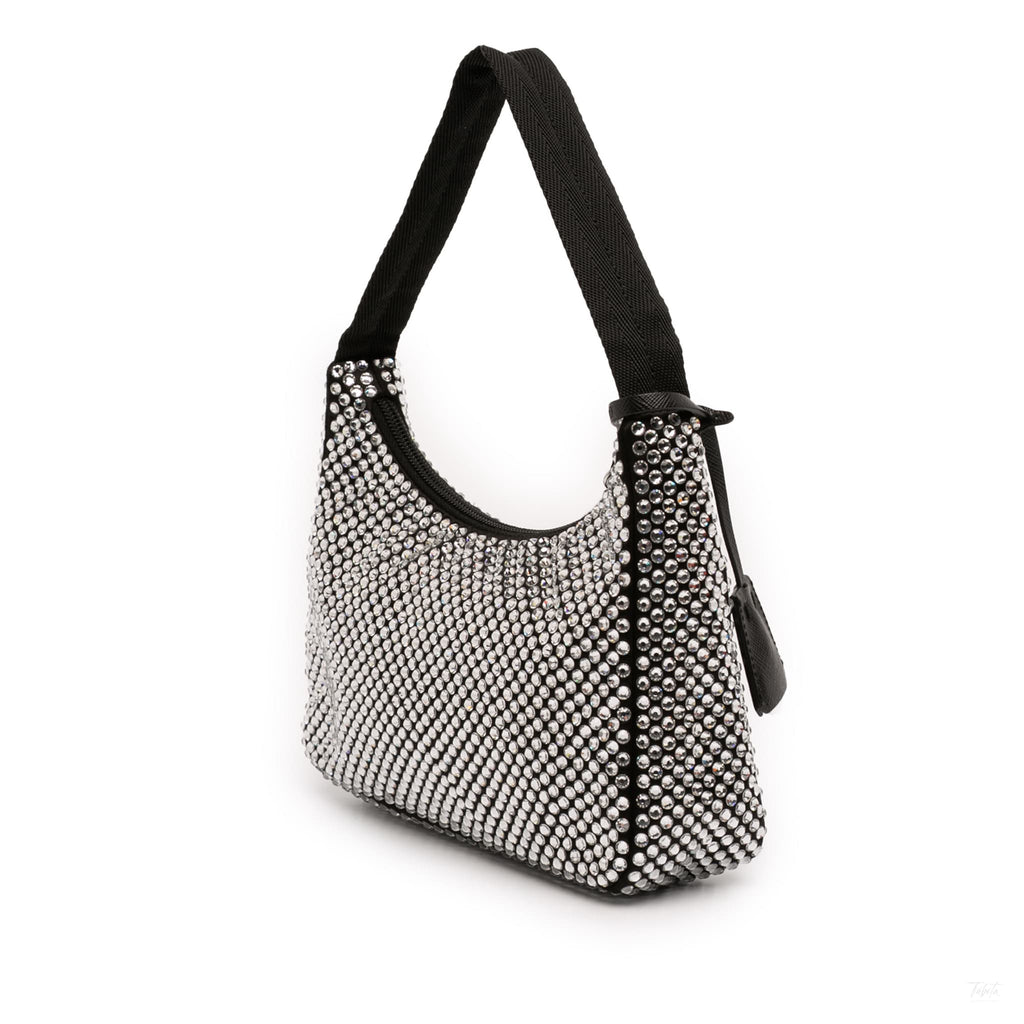 Second hand Prada Re - Edition 2000 Satin & Crystal Pouch Crossbody Black - Tabita Bags