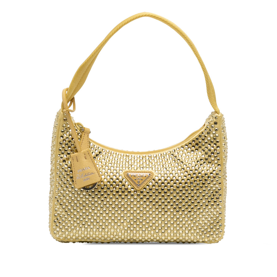 Second hand Prada Re - Edition 2000 Satin & Crystal Pouch Shoulder Bag Yellow - Tabita Bags