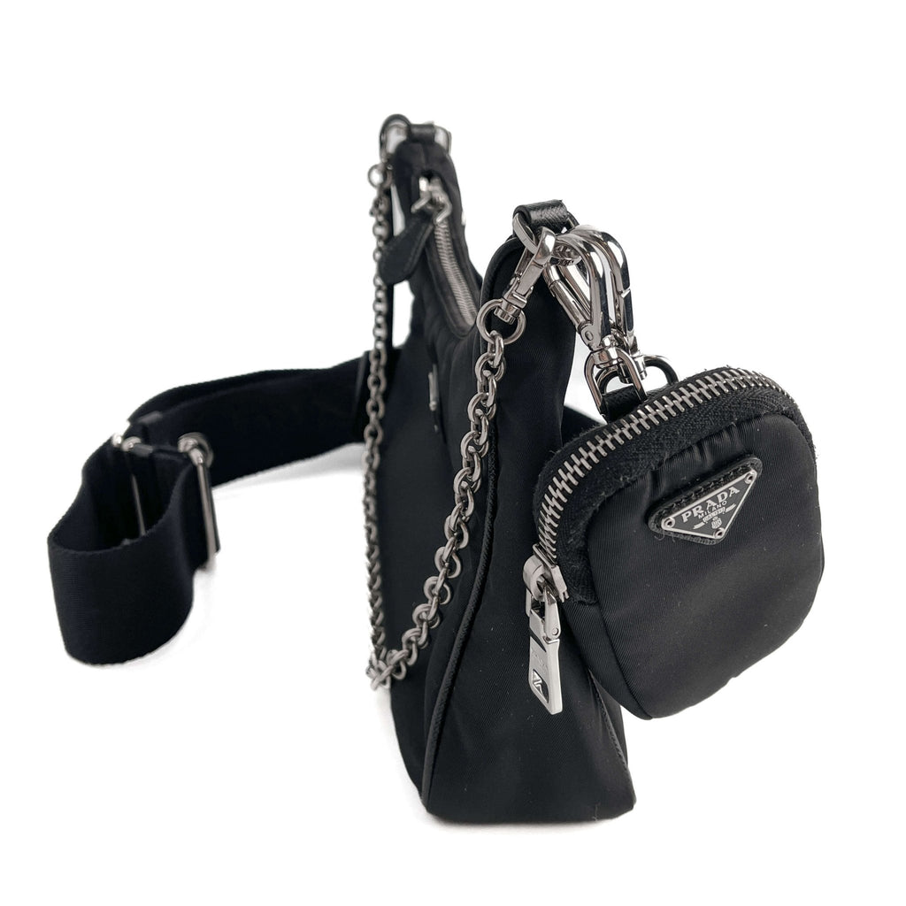 Second hand Prada Re - Edition 2005 Econyl Nylon 2 - Ways Pouch Crossbody Black - Tabita Bags