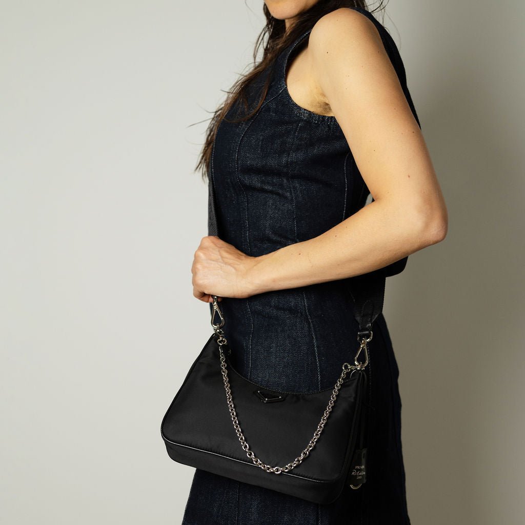 Second hand Prada Re-Edition 2005 Econyl Nylon Pouch Crossbody Black - Tabita Bags
